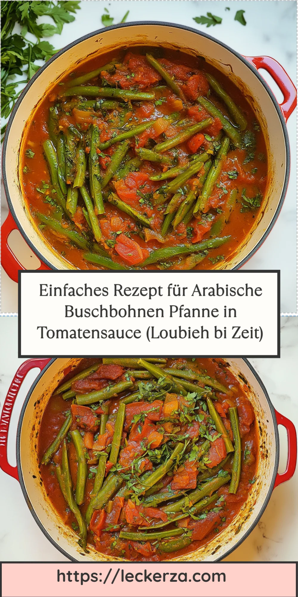 Einfaches Rezept für Arabische Buschbohnen Pfanne in Tomatensauce (Loubieh bi Zeit)