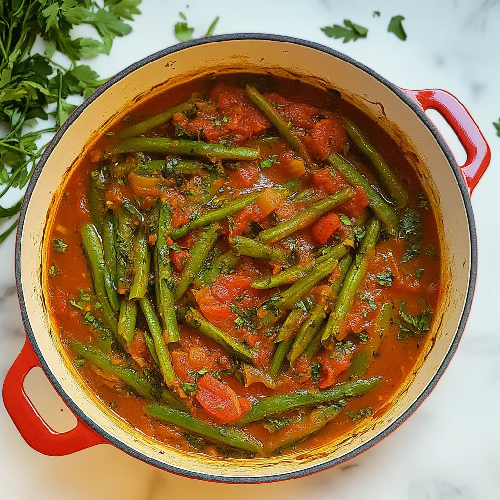 Arabische Buschbohnen Pfanne in Tomatensauce Rezept (Loubieh bi Zeit)