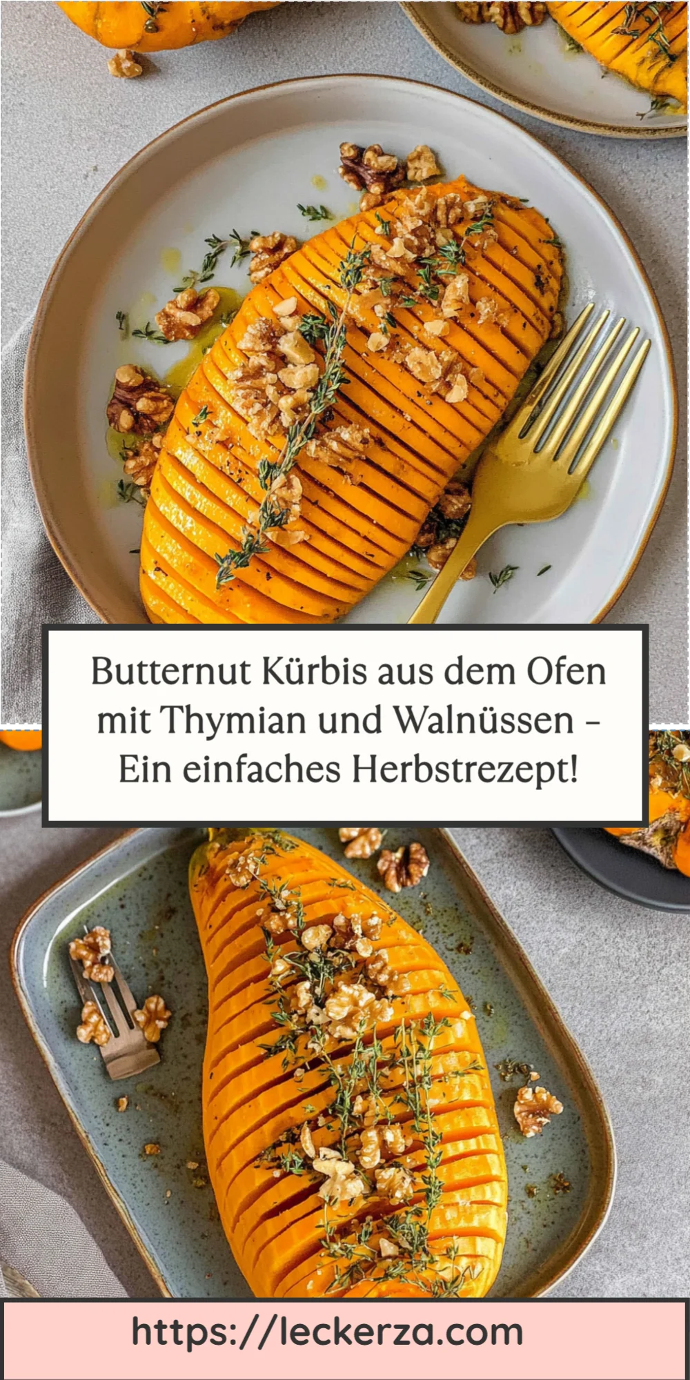 Butternut Kürbis aus dem Ofen mit Thymian und Walnüssen – Ein einfaches Herbstrezept!