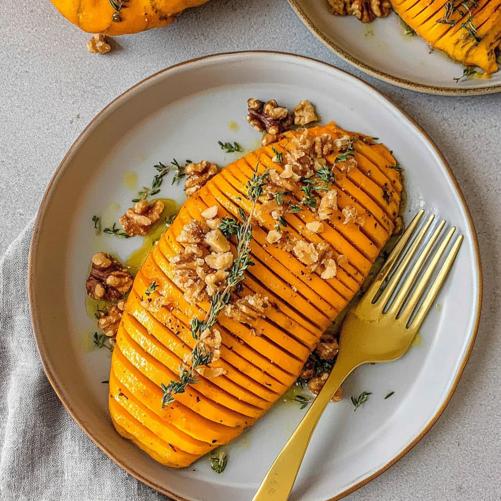 Butternut Kürbis aus dem Ofen mit Thymian und Walnüssen Rezept (Herbstlicher Genuss!)