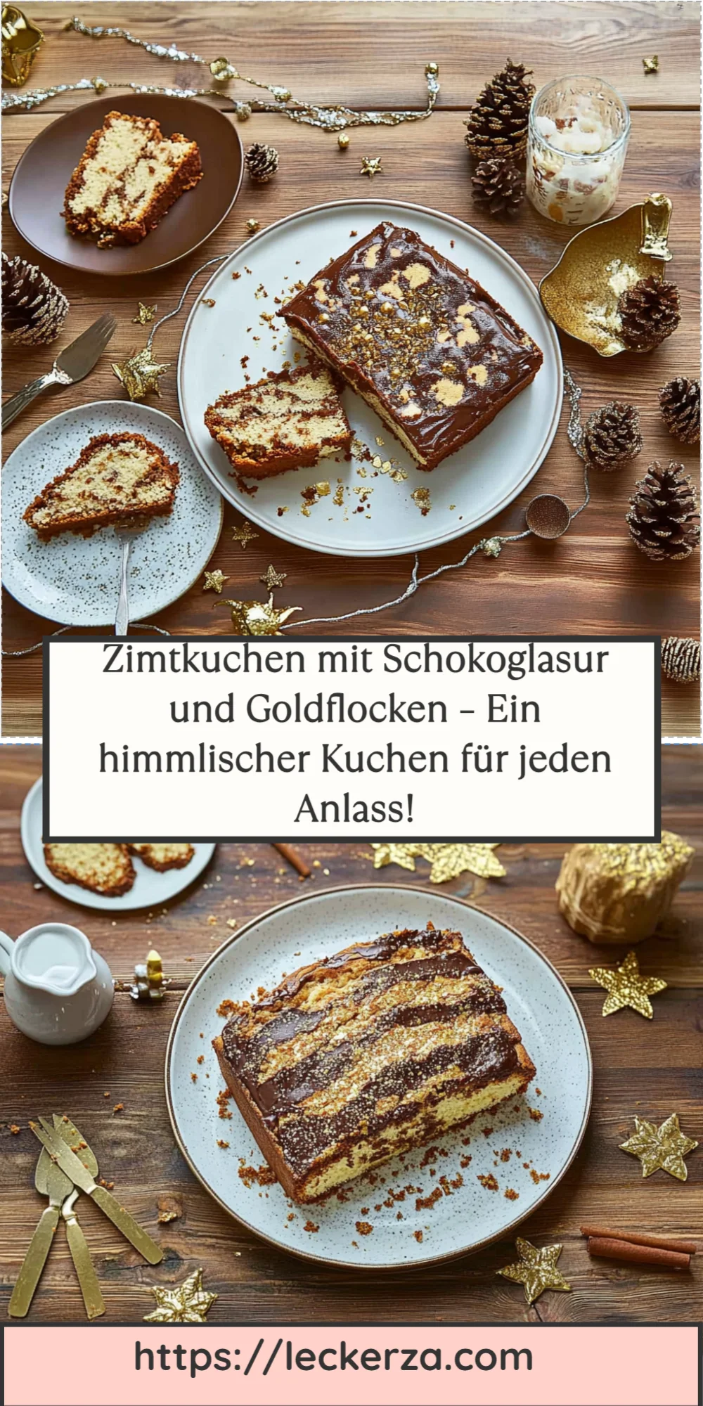 Zimtkuchen mit Schokoglasur und Goldflocken – Ein himmlischer Kuchen für jeden Anlass!