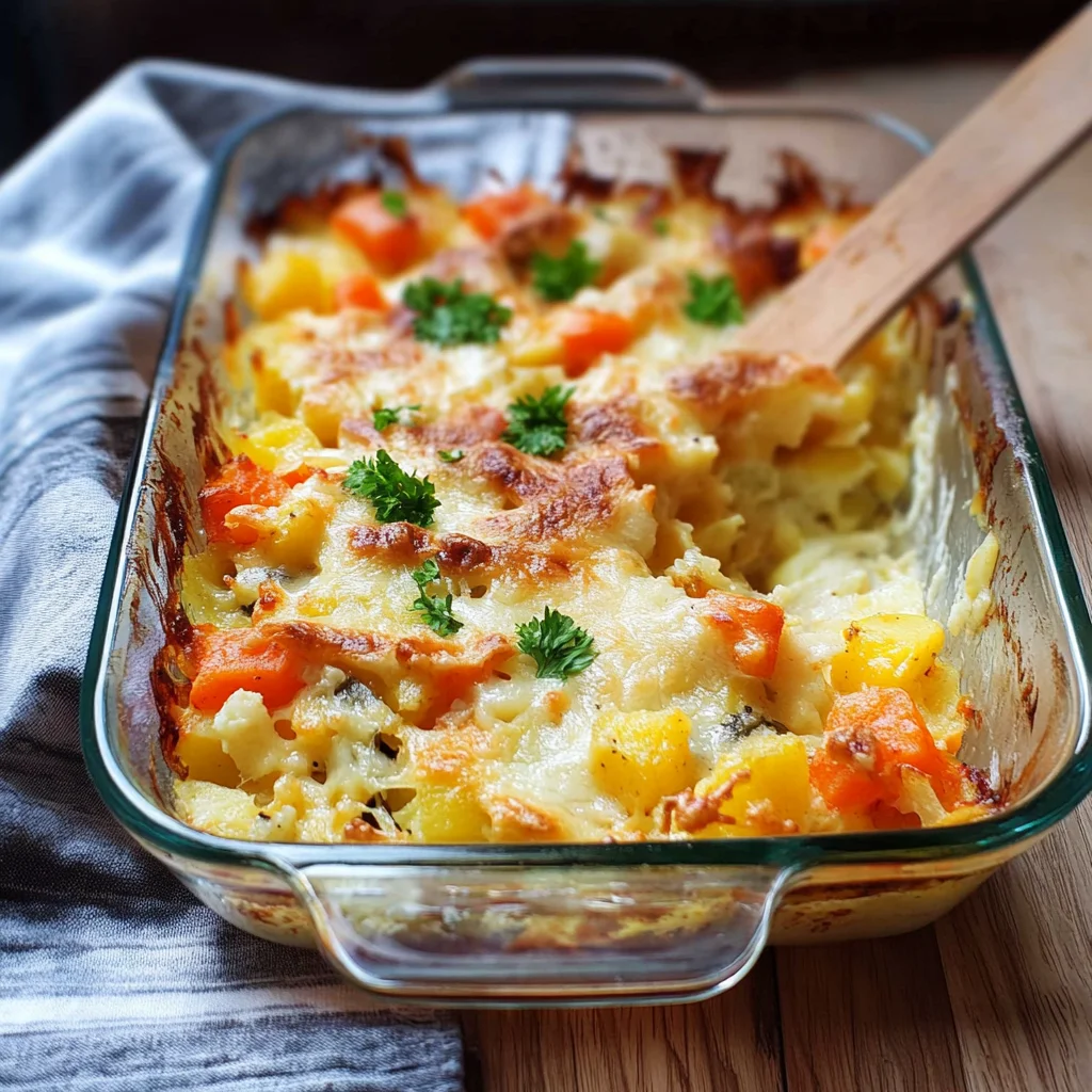 bunter gemüseauflauf mit kartoffeln und käse